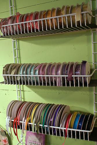 How to Organize Your Flower Shop 2 Ribbons stored on pantry shelving