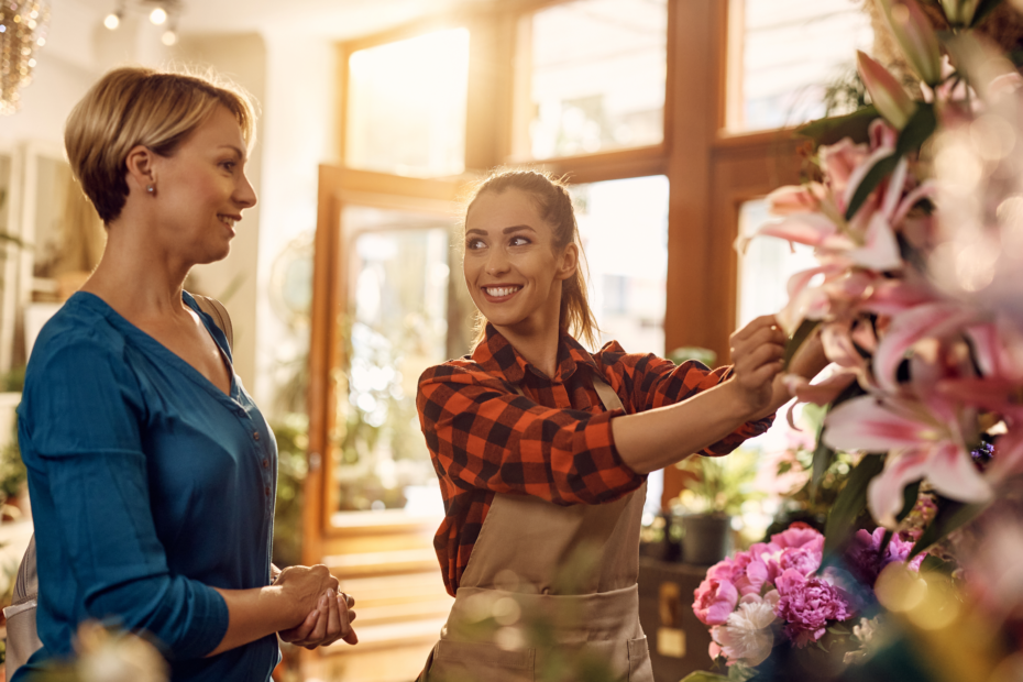 Florist talking to customer