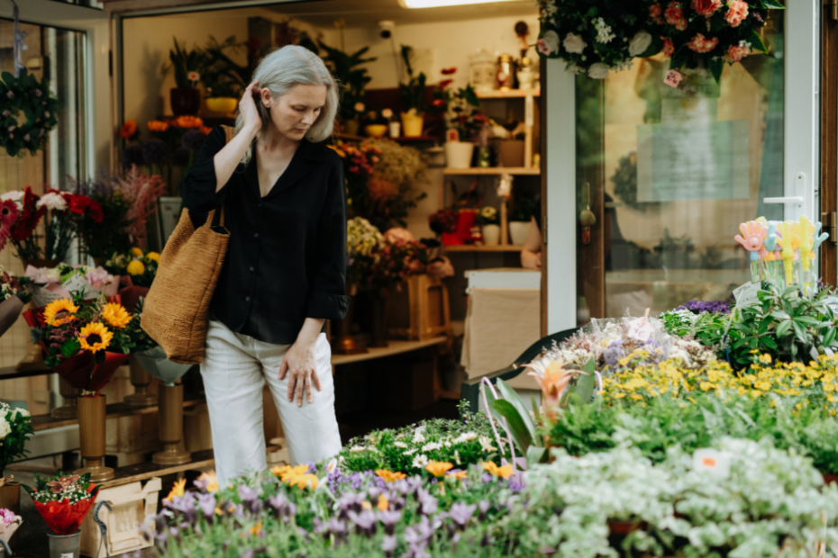 Woman browsing for flowers