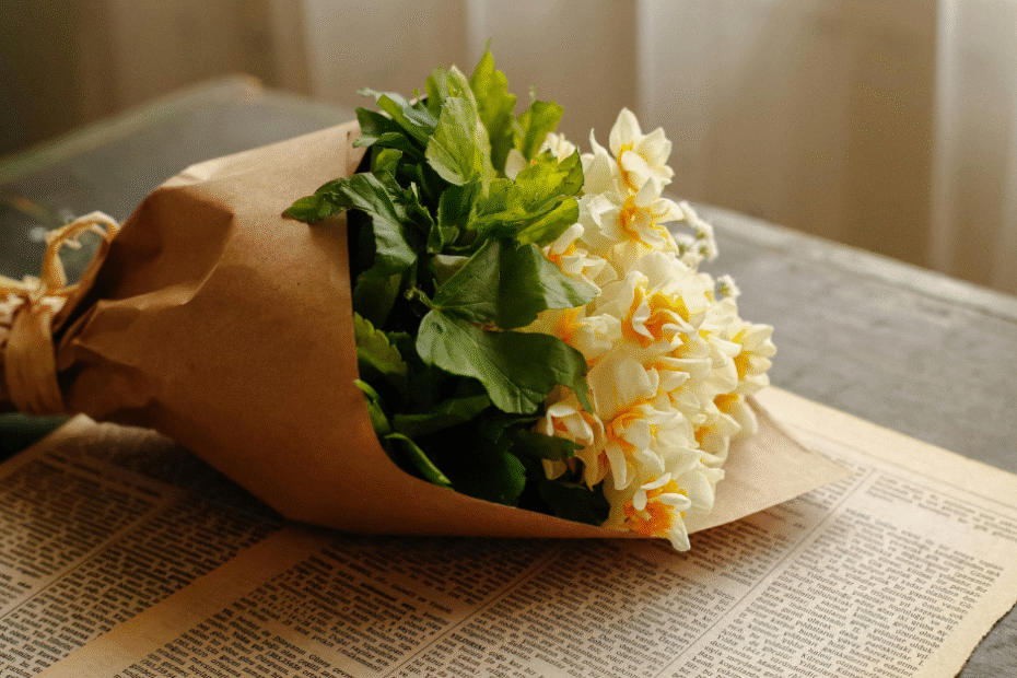 Print Advertising for Florists 4 flowers on a newspaper